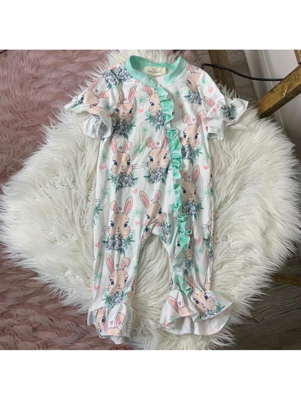 Marie Nicole Adorable Bunny Print Baby Romper 9-12M